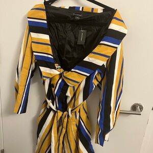 Ashley Stewart Yellow and Blue Tie Front Wrap Sundress